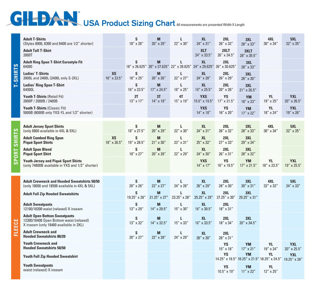 13 Size Chart - GILDAN