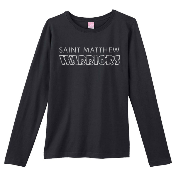 25 Rhinestone 3588 Warriors Ladies Black Long Sleeve T-Shirt