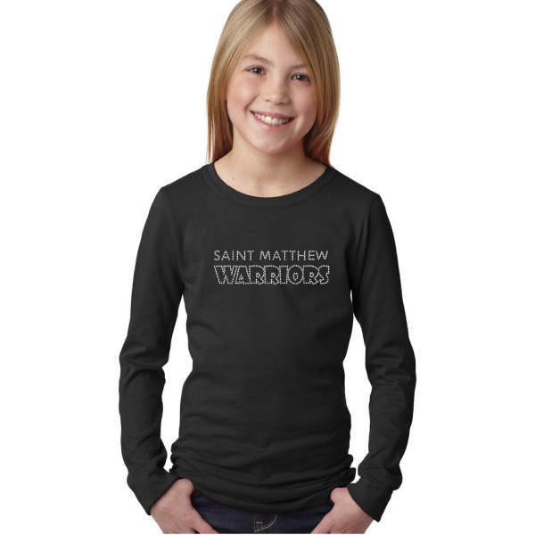 24 Rhinestone 3711 Warriors Girls Black Long Sleeve T-Shirt