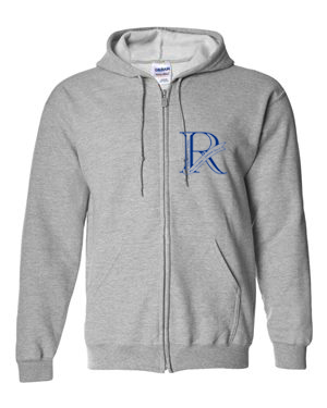 Grey zip up sweatshirt with small R on front (18600)