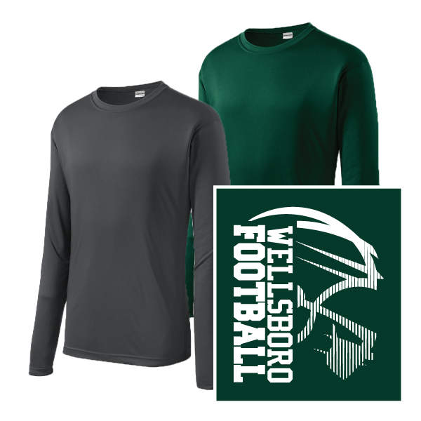 E1) 100% Polyester Moisture Management Long Sleeve T-Shirt FOOTBALL LOGO