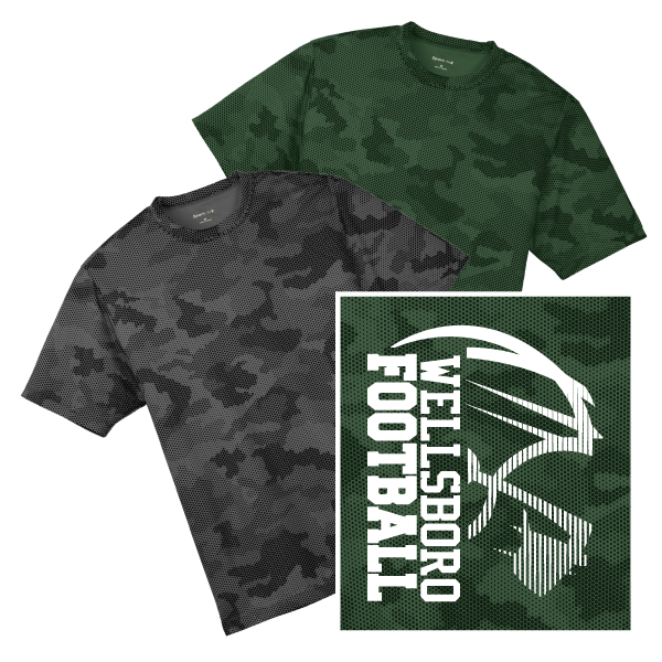 G1) 100% Polyester Wicking Camohex T-Shirt FOOTBALL LOGO