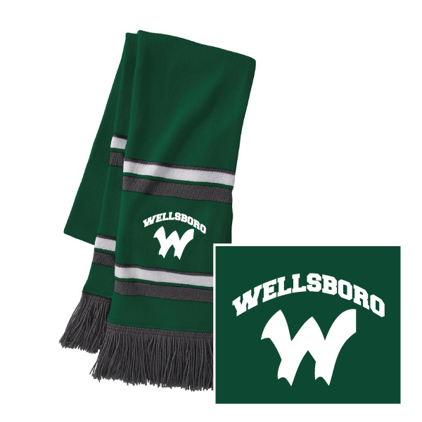 H1) Forest/Grey/White Panel Scarf EMBROIDERED LOGO