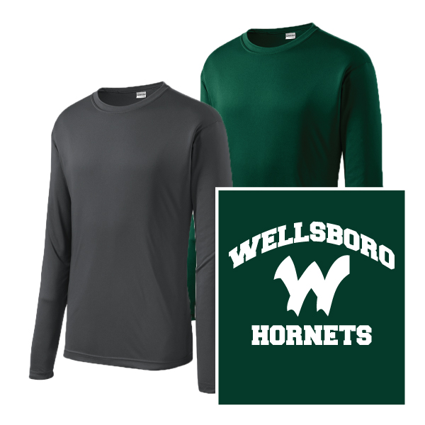 E2) 100% Polyester Moisture Management Long Sleeve T-Shirt W LOGO